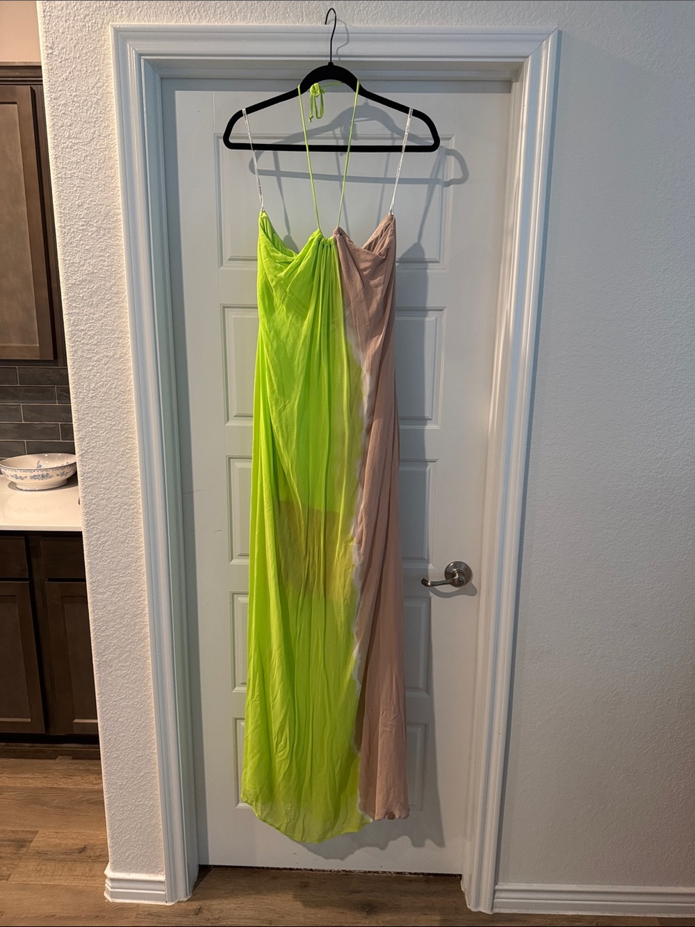 Young Fabulous & Broke Neon Lime and Beige Two-Tone Maxi Slip Dress